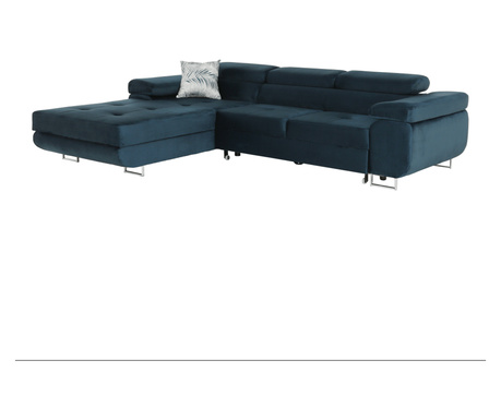Разтегателен ъгъл със синя текстилна тапицерия Amareta ляв модел 280x205x90 см