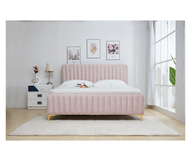 Krevet s presvlakama od ružičastog velura Kaisa 180x200 cm
