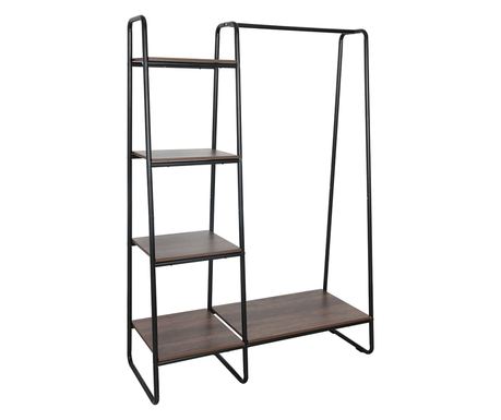 Robyn 101x40x150 cm crni metalni regal od MDF-a u boji oraha
