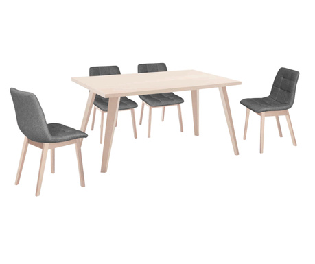 Комплект маса Natural и 4 сиви стола Galio 150x90x73 см