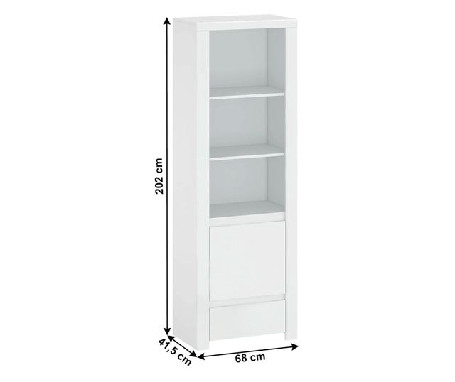 Lindy fényes fehér mdf könyvtár 68x41,5x202 cm
