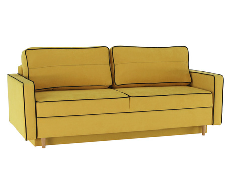 Kihúzható kanapé sárga és fekete textil kárpitozással Bernia 213x100x90 cm