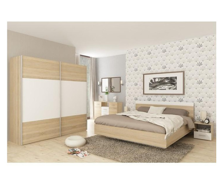 Garnitura namještaja za spavaću sobu mdf prirodni hrast sonoma bijeli, krevet 180x200 cm, Gabriela 201,6x62x200 cm