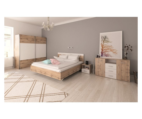 Garnitura namještaja za spavaću sobu mdf smeđi wotan hrast bijeli Gabriella, krevet 180 x 200 cm