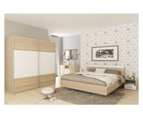 Garnitura namještaja za spavaću sobu mdf prirodni hrast sonoma bijeli, krevet 160x200 cm, Gabriela 201,6x62x200 cm