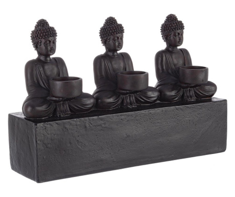 Držalo za 3 sveče Buddha iz črnega poliresina 40,1 cm x 10,8 cm x 25,4 h