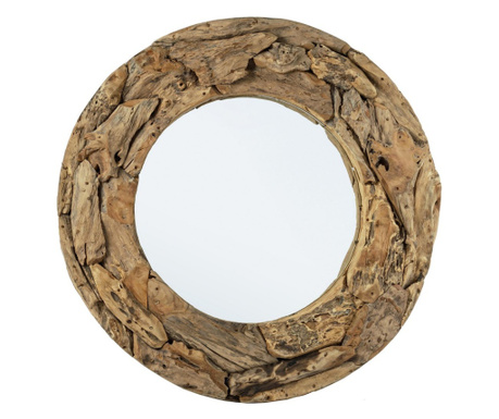 Кръгло декоративно огледало за стена с рамка от естествено дърво Raven 100x8 см