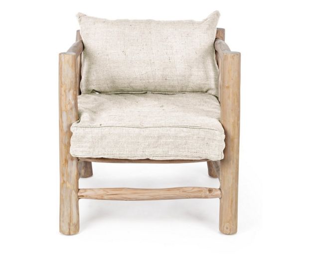 Természetes fa fotel Sahel krém párnákkal 70 cm x 75 cm x 80 h