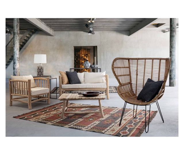 Természetes fa fotel Sahel krém párnákkal 70 cm x 75 cm x 80 h