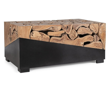 Fekete vas és természetes fa Grenada dohányzóasztal 100 cm x 60 cm x 45 h