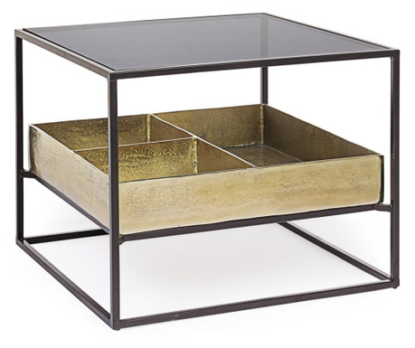 Fekete arany vas dohányzóasztal üveglappal Mavila 62 cm x 62 cm x 50 h
