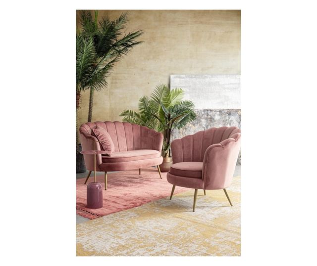 Tulasi růžový a zlatý kovový konferenční stolek Ø 30 cm x 67 v