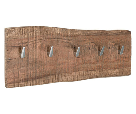 Smeđa drvena zidna vješalica s 5 Elmer vješalica od nehrđajućeg željeza 58x3x20 cm