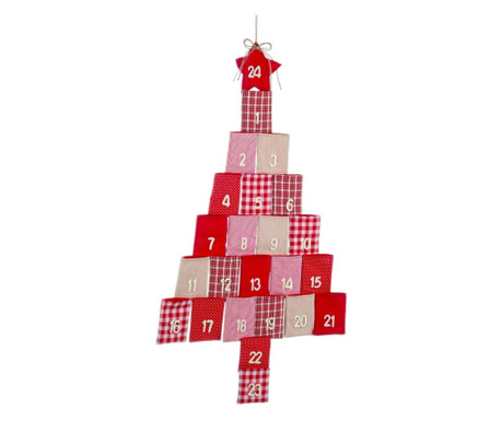 Piros-fehér anyagból készült karácsonyi adventi naptár 55x98 cm