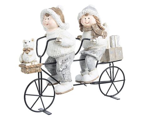 Kerámia fiú és lány figura fém biciklin 29x10x25 cm