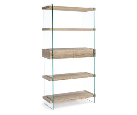 Ράφι Βιβλίων Kenya από Γυαλί με 4 Ράφια MDF, Φυσικό, 90 cm x 39 cm x 180 cm