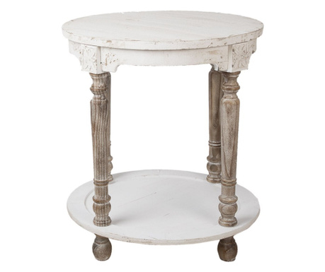 Okrugli stol s policom u antiknom smeđem i bijelom drvu Ø 60 cm x 68 h