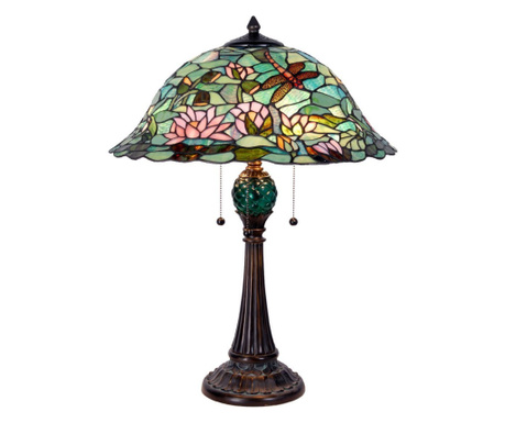 Svjetiljka sa smeđim postoljem od poliresina i Tiffany zelenim staklenim sjenilom Ø 47 cm x 60 h