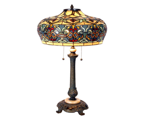 Лампа с кафява основа от полирезин и стъклен абажур Tiffany Ø 47 cm x 71 h