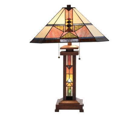 Barna polirezin talpú lámpa Tiffany üvegbúrával 42x42x60 cm