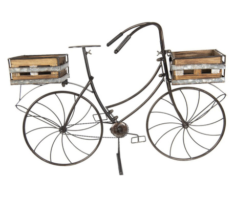 Поставка за цветя тип велосипед от кафяво желязо с 2 подпори за саксии от естествено дърво 85 см х 30 см х 58 в