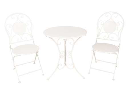 Set 2 scaune pliabile si 1 masa din fier alb Ø 60 cm x 70 h