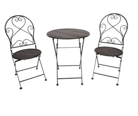 Комплект от 2 сгъваеми стола и 1 черна желязна маса Ø 60 cm x 70 h