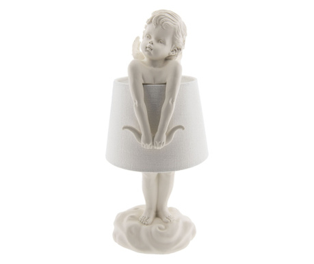 Декоративна бежова текстилна лампа от полирезин модел Angel Ø 20 cm x 40 h / E27