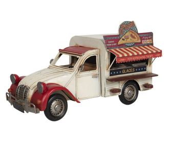 Retro Street Food Truck Model σε κρεμ κόκκινο μέταλλο 32 cm x 15 cm x 19 h