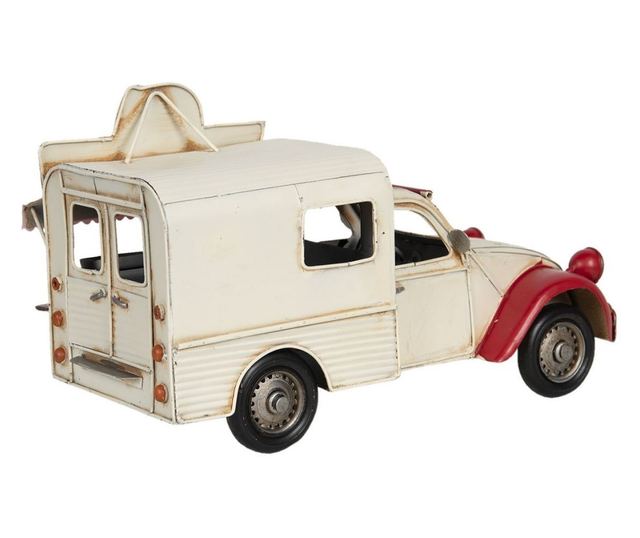 Retro Street Food Truck Model σε κρεμ κόκκινο μέταλλο 32 cm x 15 cm x 19 h
