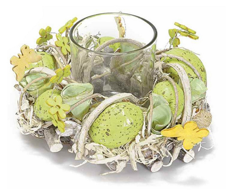Coronita de masa decorata cu oua verzi si suport lumanare 15x10 cm