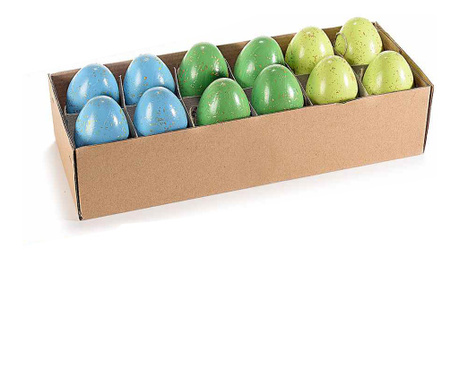 Set od 12 uskršnjih zeleno plavo žutih ukrasnih jaja 4x6 cm