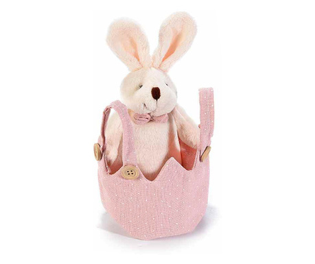 Фигурка на зайче с торбичка от розов кремав плат 9х17 см