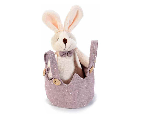Фигурка на зайче с лилаво кремаво текстилно пликче 9х17см
