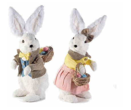 Комплект от 2 фигурки на заек от естествени влакна и текстил 18x14x41 cm