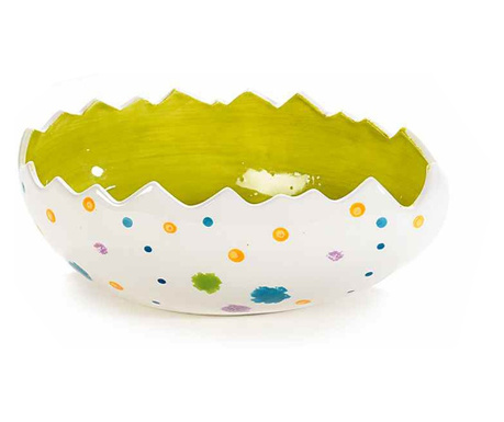 Бяло зелена керамична купа за великденско яйце 18 см х 11 см х 7 в