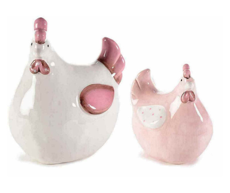Set 2 figurine din ceramica alba roz model gaini 12x8x15 cm