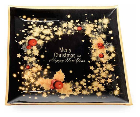Božični krožnik iz rdečega zlata črnega stekla 25x25 cm