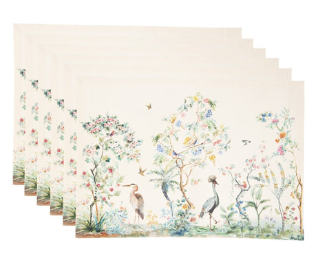 Clayre&Eef tányértartó szett, Birds in Paradise, Pamut, 6 db, 4833 cm, Többszínű