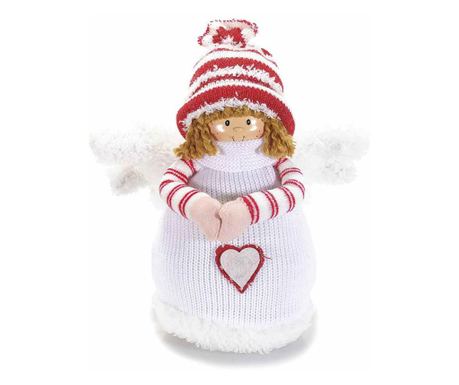 Porcelánová figurka anděla, textil, bílá/červená, 25 cm