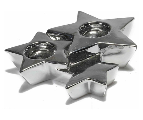 Stars srebrni keramički svijećnjak 21 cm x 19 cm x 5 cm