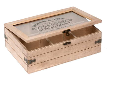 Винтидж дървена кутия за чай 6 отделения 24 см х 16 см х 8 см