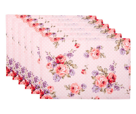 Комплект от 6 розови памучни поставки за чинии с цветя 48x33 см