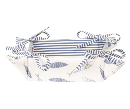 Бяла и синя памучна кошница за хляб с морска декорация 35 см x 35 см x 8 в