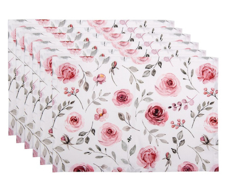 Комплект от 6 розовобели памучни поставки за чинии 48x33 см