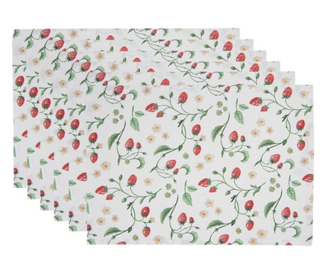 Комплект от 6 памучни поставки за чинии ягоди 48x33 см