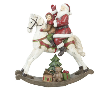 Кон на люлеещ се стол с фигурка на Дядо Коледа от античен полирезин 29x10x30 см