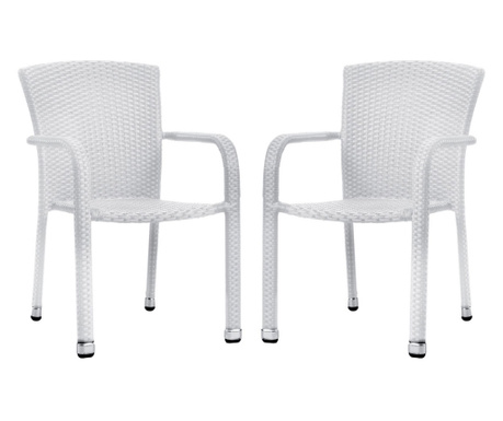 Raki Palmar Set 2 scaune gradina/terasa cu brate, ratan sintetic, cadru aluminiu, albe, 56x56xh82cm