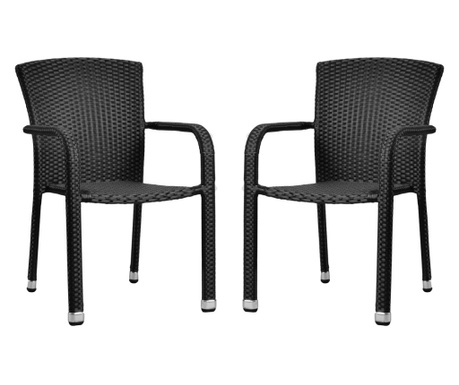 Raki Palmar Set 2 scaune gradina/terasa cu brate, ratan sintetic, cadru aluminiu, negre, 56x56xh82cm
