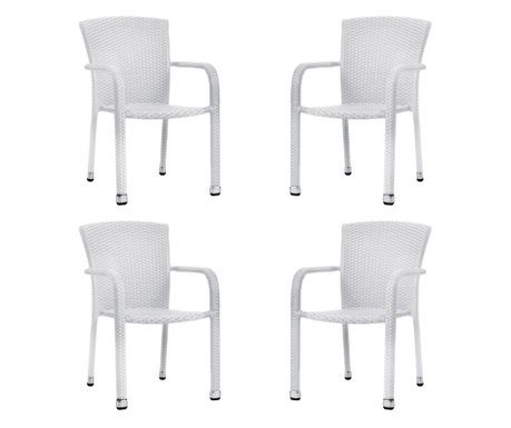 Raki Palmar Set 4 scaune gradina/terasa cu brate, ratan sintetic, cadru aluminiu, albe, 56x56xh82cm